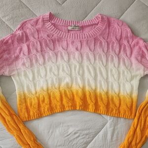 Sincerely Jules Pink, White, and Orange Cable Knit Sweater